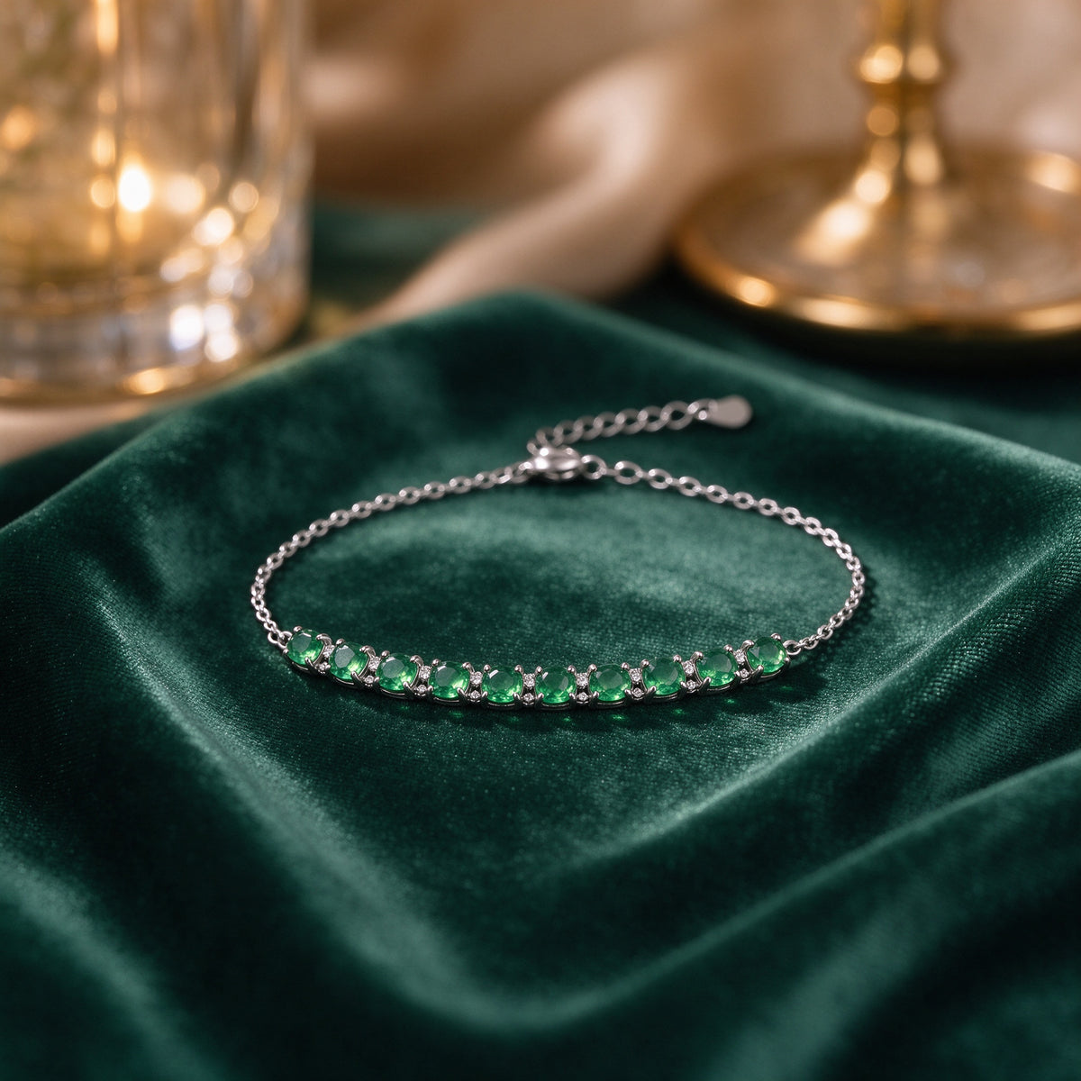 Women's Silver Emerald Tennis Bracelet