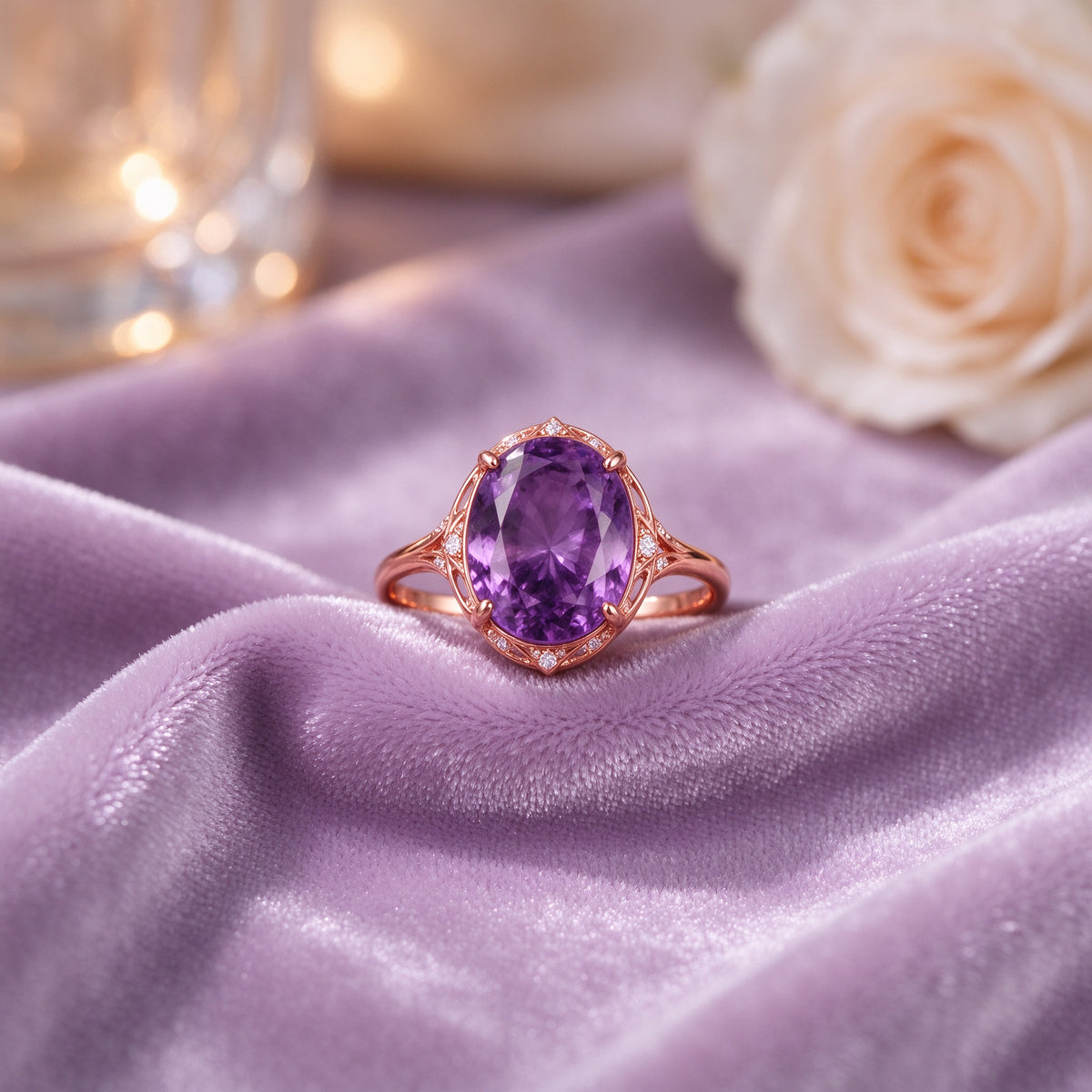 Women's Rose Gold Amethyst Ring