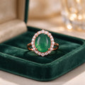 Women's Rose Gold Emerald Halo Ring