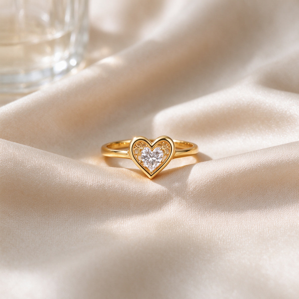 Women's Gold Heart CZ Ring