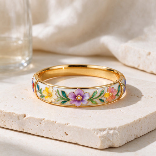 Women's Colorful Floral Enamel Bangle